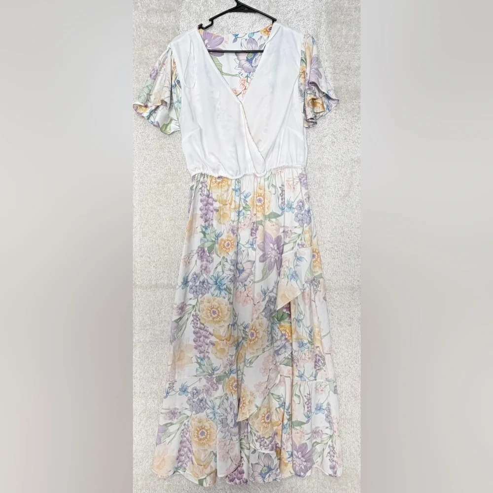 Nicole Miller Girls' Floral Wrap Dress in Yellow, Lavender & White